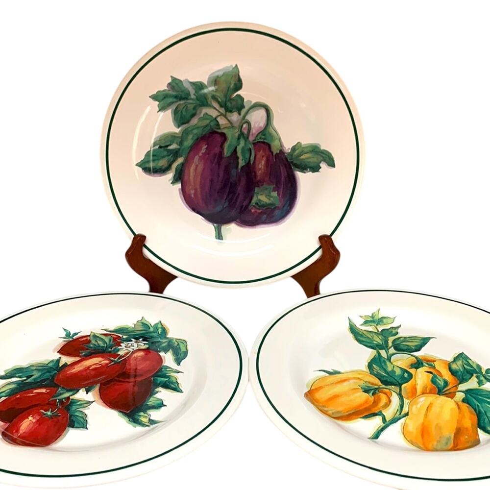 Set of 3 Willam Sonoma Harvest Vegetable Salads Plates 8”
